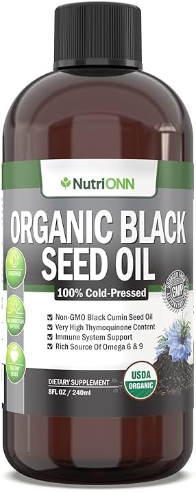 Organic Black Seed Oil - USDA Certified Organic Black Cumin Seed Oil Liquid – High Thymoquinone Content – Non-GMO and Cold-Pressed – Rich Source of Omega-6 & Omega-9 Fatty Acids - 8 Oz - Product Image