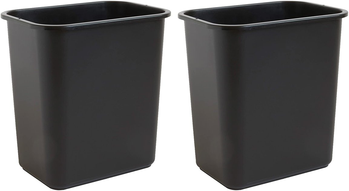 United Solutions 7 Gallon / 28 Quart Space Saving Trash Wastebasket, Fits Under Desk and Small, Narrow Spaces in Commercial, Kitchen, Home Office, and Dorm, Easy to Clean, Black, (WB0338) (Pack of 2) - Product Image