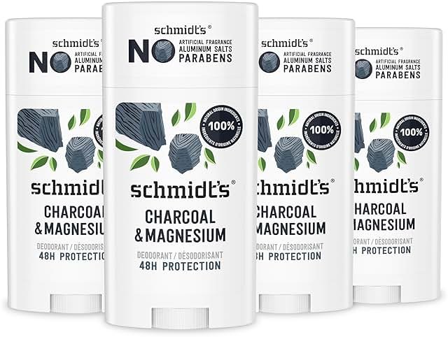 Schmidt's Aluminum-Free Vegan Deodorant Charcoal & Magnesium with 24 Hour Odor Protection, 4 Count for Women and Men, Natural Ingredients, Cruelty-Free, 2.65 oz - Product Image