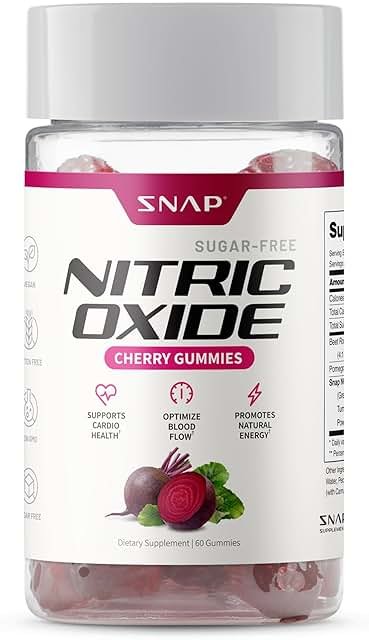 Snap Supplements Nitric Oxide Gummies - Beet Root Extract 300mg, Sugar Free Beetroot Supplement with Pomegranate Powder for Circulation & Natural Energy, 60 Vegan Gummies, Cherry Flavor - Product Image