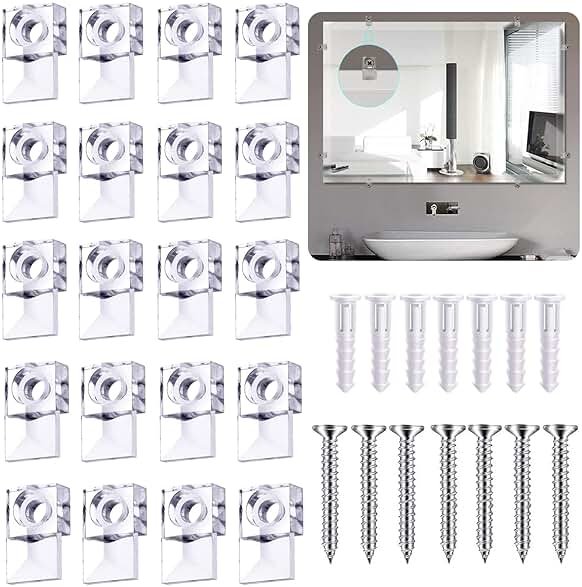 50piece Mirror Holder Clip Glass Crystal Clear Plastic Mirror Clip Fixing Clip Kit with Screws and Mirror Hanging Kit (Silver1) - Product Image