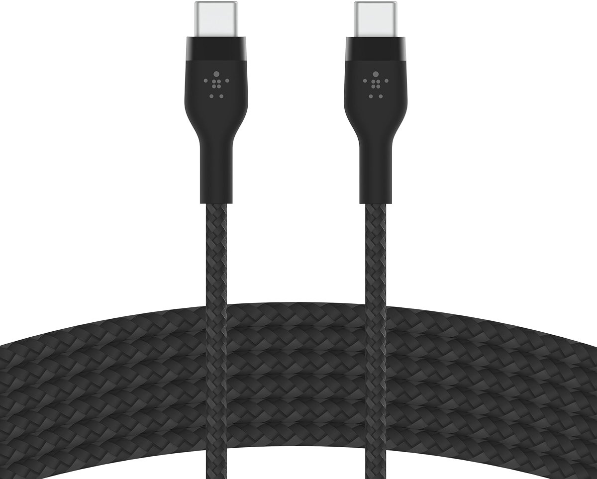 Belkin BoostCharge Pro Flex Braided USB-C to USB-C Cable (3M/10FT), USB-IF Fast Charging Cable for iPhone 16 Series, MacBook Pro, iPad Pro, Galaxy S25, S24, Nintendo Switch 2 & More - Black - Product Image