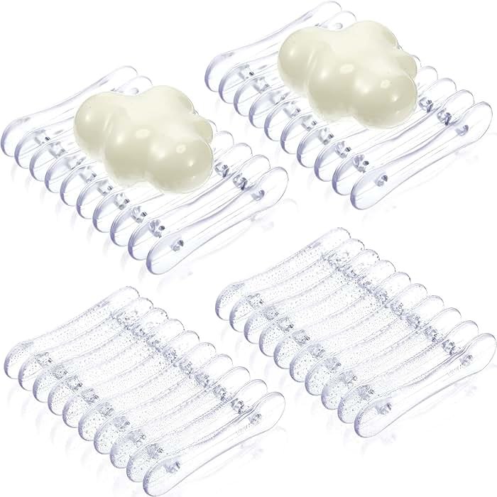 Plastic Bar Soap Holder Soap Saver Tray Bar Dish Self Draining Dishes for Sponge Dryer Bathroom Toilet Shower Kitchen Restaurant Counter(Clear,4 Pieces) - Product Image