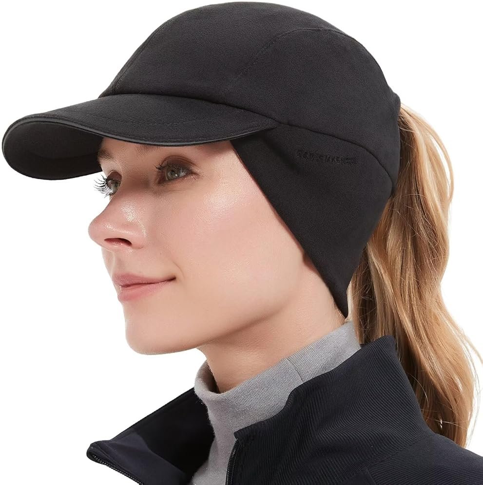 GADIEMKENSD Women's Winter Reflective Fleece Ponytail Hat with Drop Down Ear Warmer - Product Image
