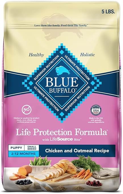 Blue Buffalo Life Protection Formula Small Breed Puppy Dry Dog Food with DHA, Vital Nutrients & Antioxidants, Made with Natural Ingredients, Chicken & Oatmeal Recipe, 5-lb Bag - Product Image