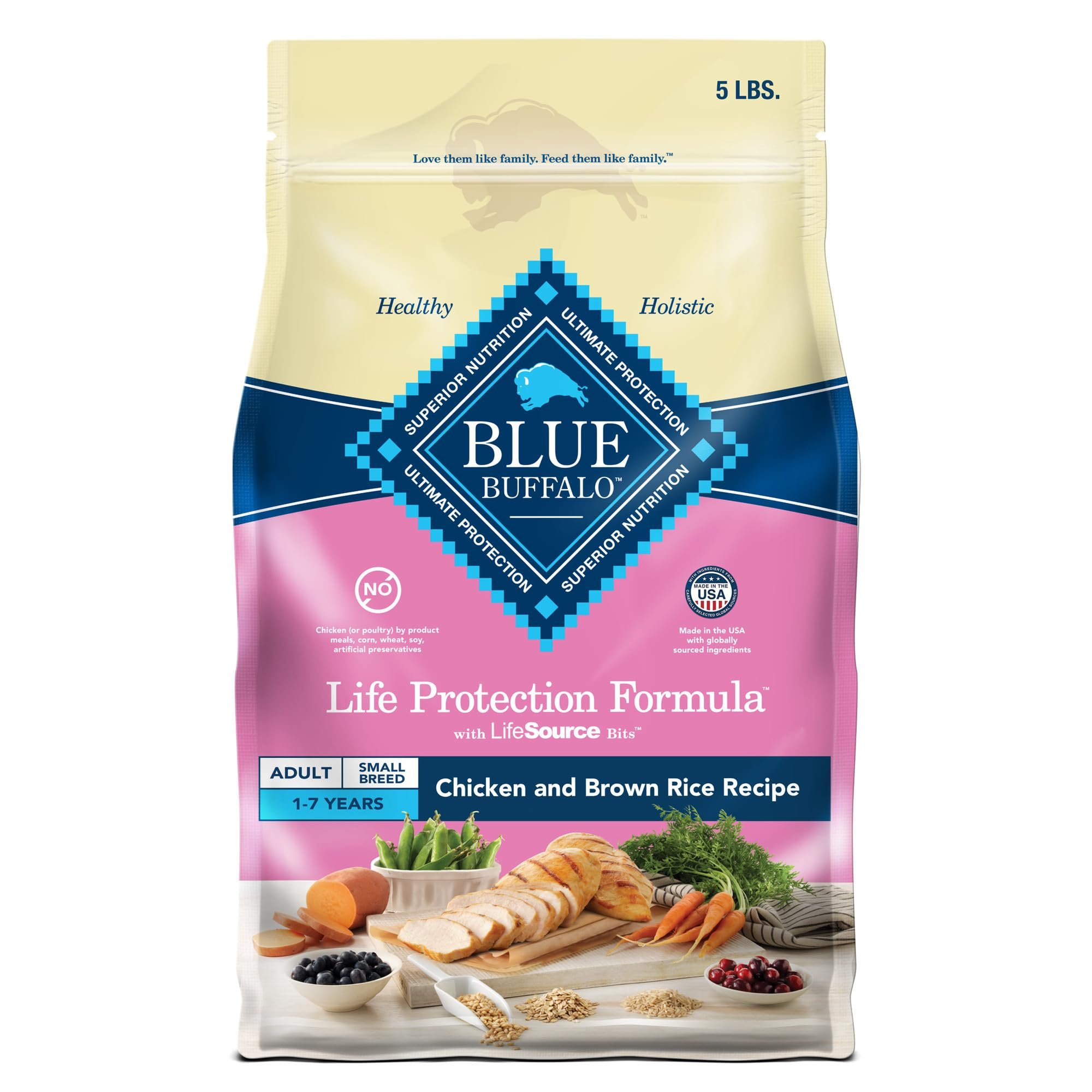 Blue Buffalo Life Protection Formula Chicken & Brown Rice Small Breed Adult Dry Dog Food, Supports Immunity with Antioxidant-Rich LifeSource Bits, Promotes Healthy Muscles, Skin & Coat Health, 5 lbs. - Product Image