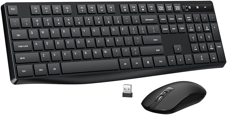 Wireless Keyboard and Mouse Combo, Lovaky 2.4G Full-Sized Ergonomic Keyboard Mouse, 3 DPI Adjustable Cordless USB Keyboard and Mouse, Quiet Click for Computer/Laptop/Windows/Mac (1 Pack, Black) - Product Image