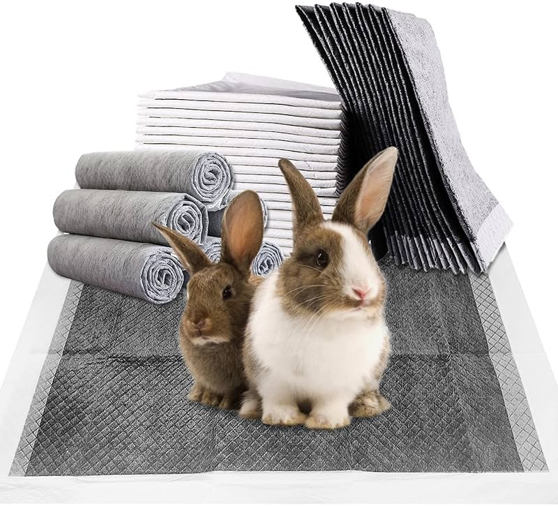 Fhiny Rabbit Pee Pads, 13" x 18" 100 PCS Disposable Bunny Pads Charcoal Leak-Proof Super Absorbent Potty Training Pad with Quick-Dry Surface for Dogs Puppies Cats Kittens or Small Pets - Product Image