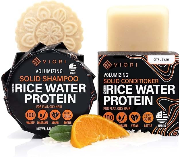 Viori Citrus Yao Shampoo and Conditioner Bar Set Made with Rice Water - Handcrafted Sulfate Free Shampoo and Conditioner - Product Image