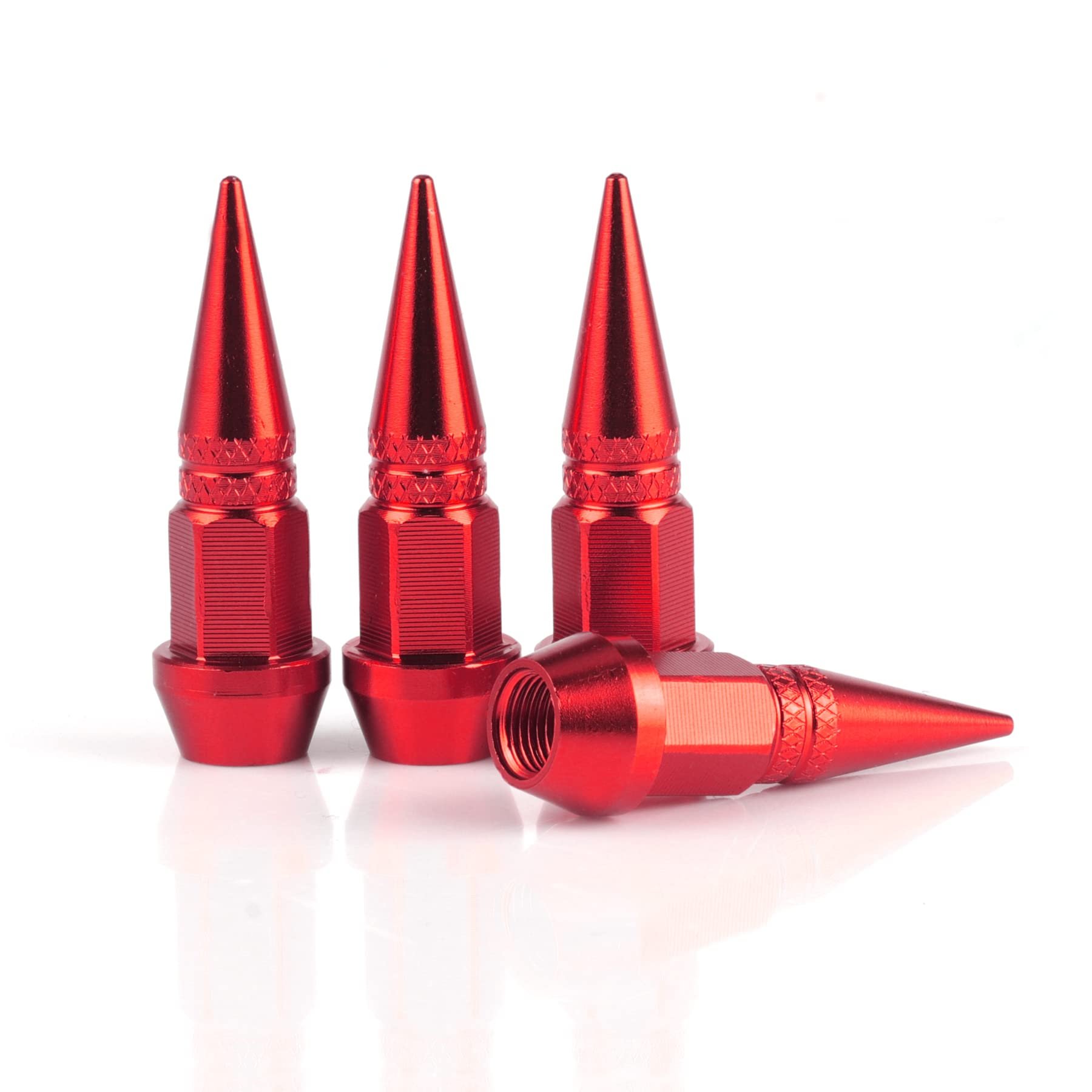 SINGARO 45mm Spiked Aluminum Stem Valve Caps,4PCS Dustproof Tire Wheel Stem Caps for Cars,SUVs,Trucks Bicycles and Motorcycles(Red) - Product Image