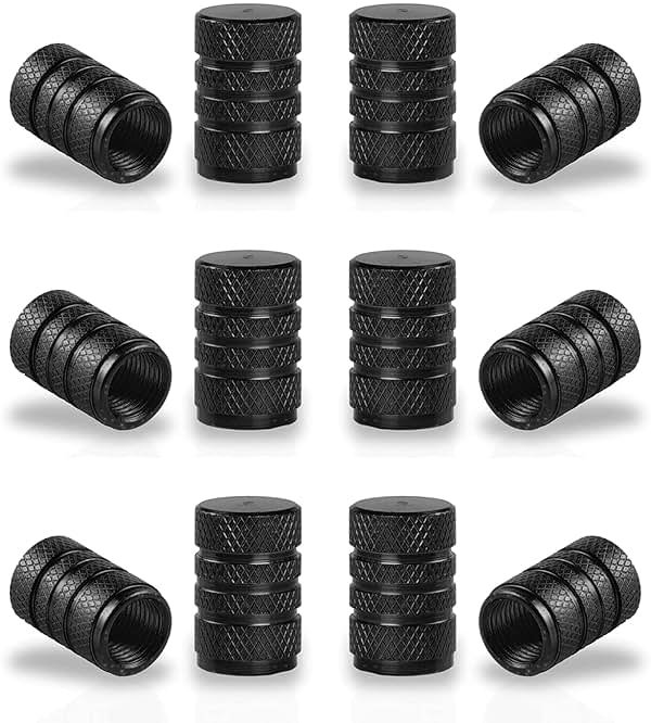 SINGARO 12PCS Tire Valve Stem Caps, Car Exterior Accessories, Aluminum Alloy Tire Valve Cap Set, Corrosion Resistant Leak-Proof Universal for Cars, Trucks, Motorcycles and Bicycles (Black) - Product Image