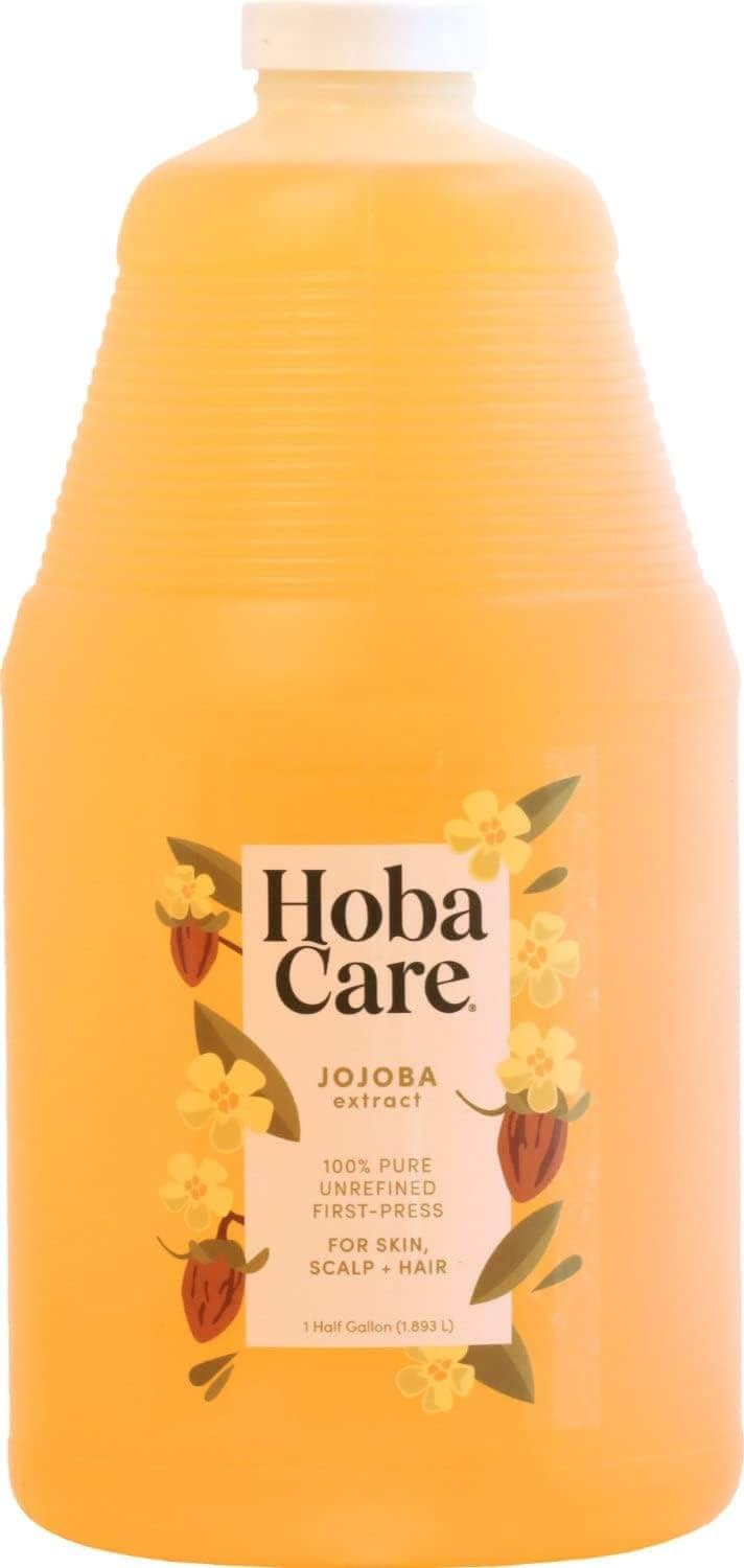 HobaCare Natural Jojoba Oil Bulk - 100% Pure Unrefined Carrier Oil for Skincare, Hair, Face, Beard, Scalp Massage, Bath - Hexane-Free, Long Shelf Life (64 oz Half Gallon) - Product Image