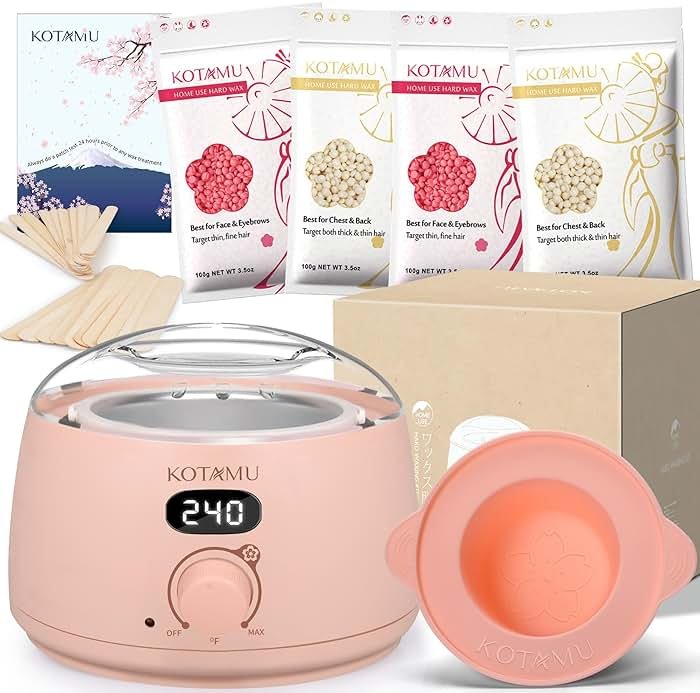 KOTAMU Wax Kit Pink Digital Hair Removal Waxing Kit for Women & Men Hot Wax Warmer Pot for Face, Eyebrow, Body, Brazilian, Bikini, Sensitive Skin Waxing Machine with 25 Accessories for Home Salon - Product Image