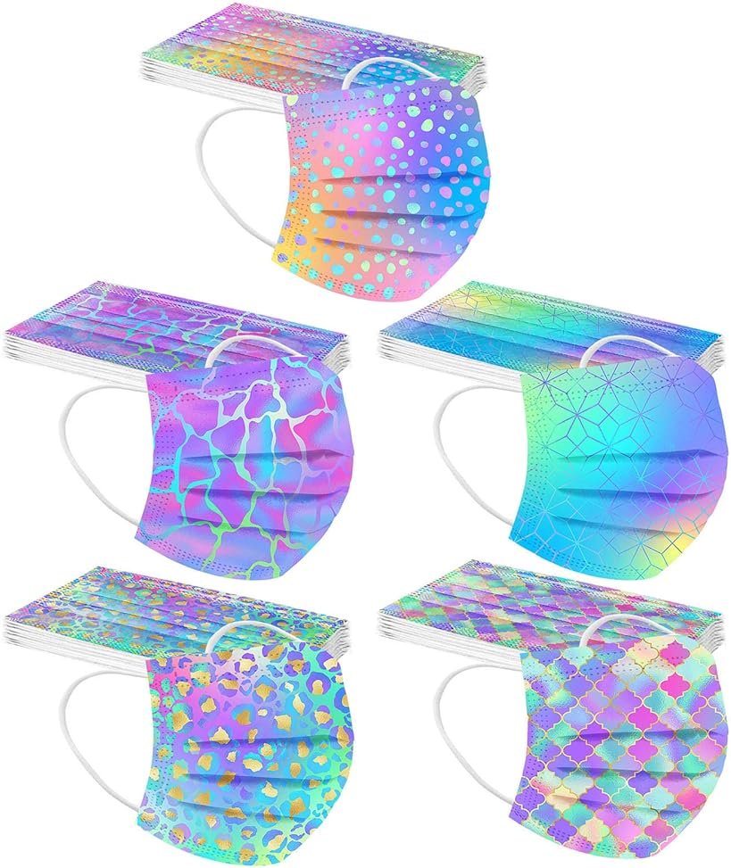 Peky 50PCS Disposable Face_Masks for Women, Disposable Face Masks With Designs - 3 Ply Breathable Tie-Dye Gradient Fashion Cute FaceMask with Nose Wire for Adults Teen Girls - Product Image