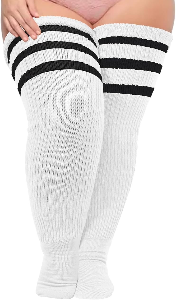 Moon Wood Plus Size Thick Thigh High Socks for Thick Thighs- Extra Long Striped Over the Knee Halloween Socks Leg Warmers - Product Image