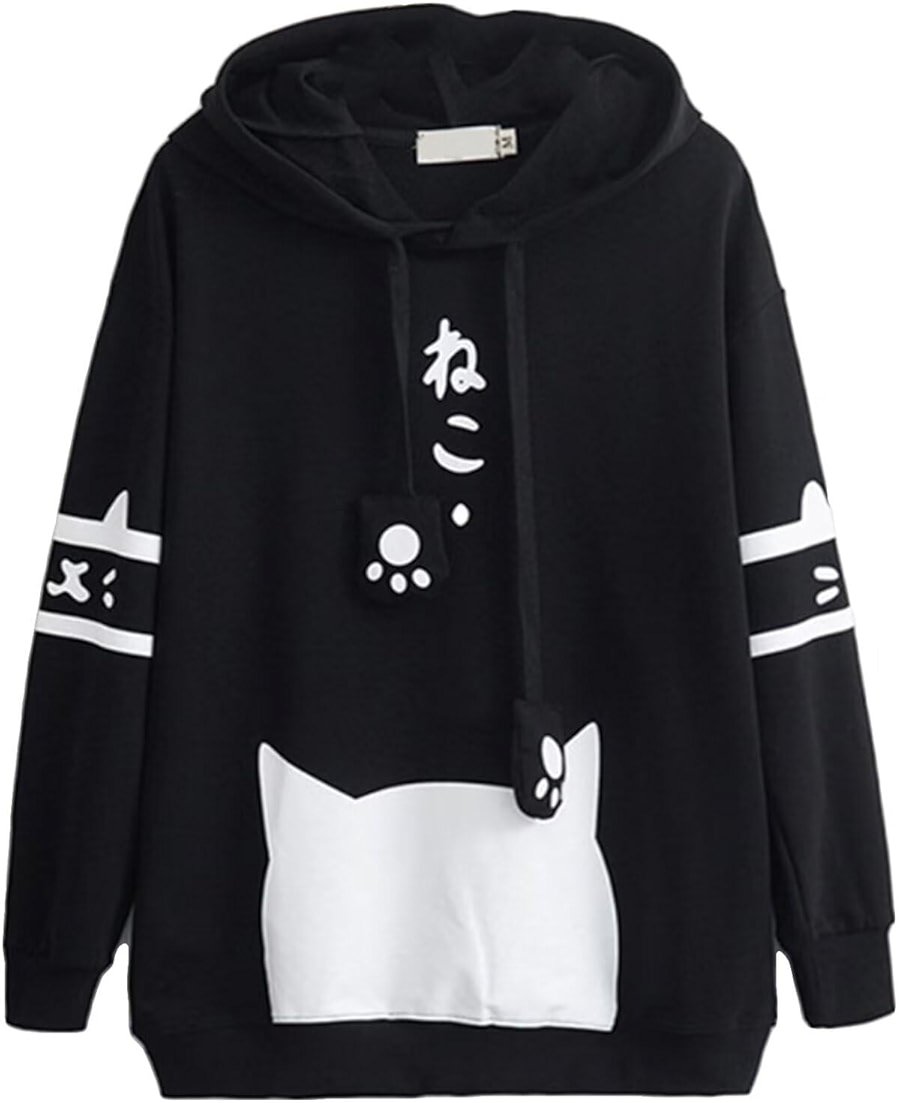 KPOP Teen Girls Cat Hoodie Cute Cat Ear Top Sweatshirt - Product Image
