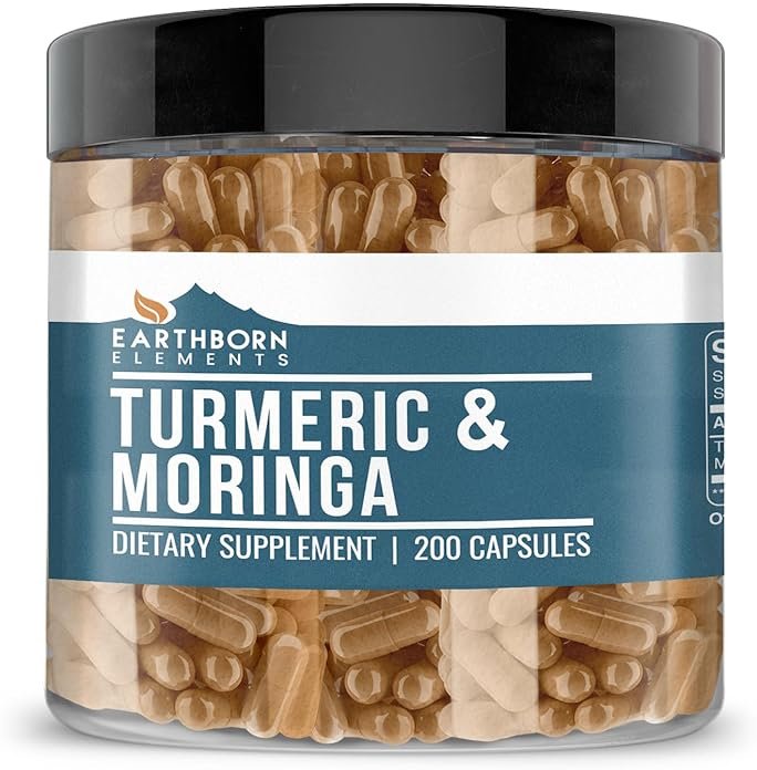 Earthborn Elements Turmeric & Moringa 200 Capsules, Pure & Undiluted, No Additives - Product Image