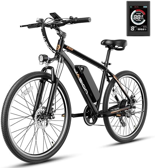 Jasion EB5 Electric Bike for Adults with Peak 1000W Brushless Motor, 40Miles 20MPH Commuting Electric Mountain Bike with 500Wh Removable Battery, 7-Speed, 26" Tires and Front Fork Suspension - Product Image