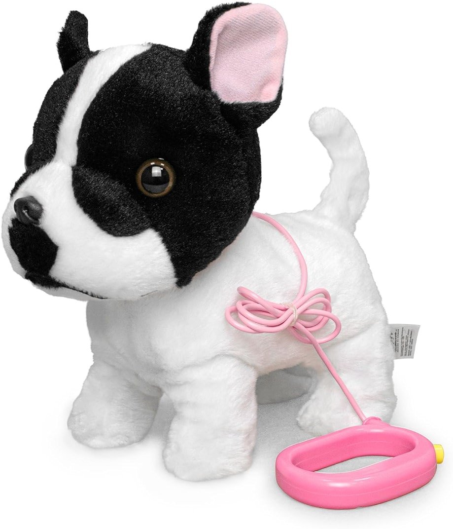 YH YUHUNG Walking French Bulldog Toy with Leash, Black & White Frenchie Puppy Robot, Electronic Barking & Wagging Plush Dog, Interactive Pet Gift for Kids 3+ (French Bulldog) - Product Image