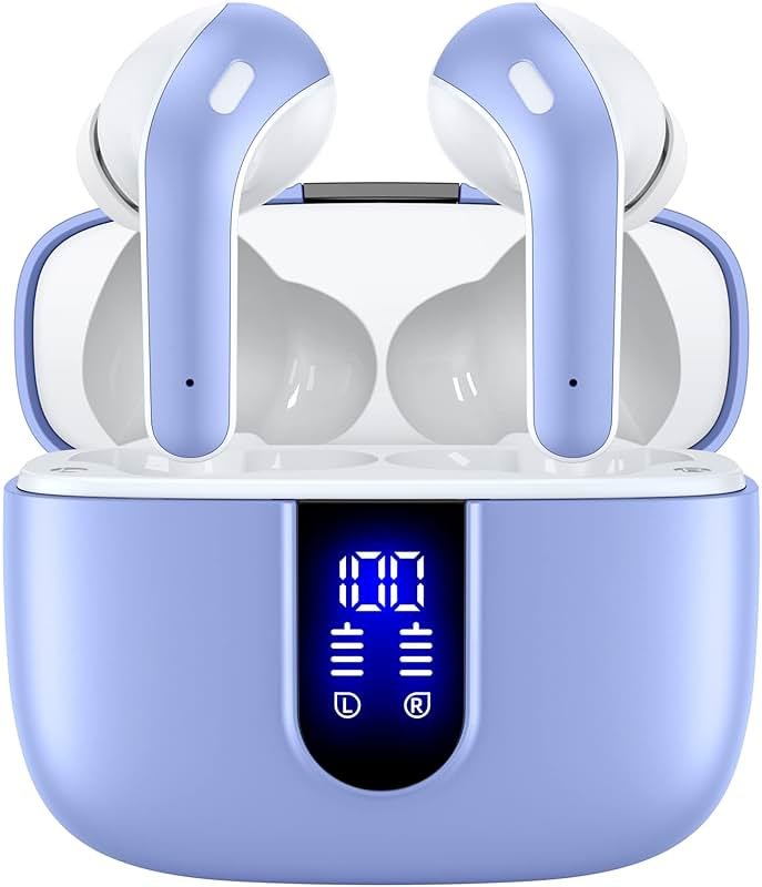 TAGRY Bluetooth Headphones True Wireless Earbuds 60H Playback LED Power Display Earphones with Wireless Charging Case IPX5 Waterproof in-Ear Ear buds with Mic for TV Smart Phone Laptop Computer Sports - Product Image