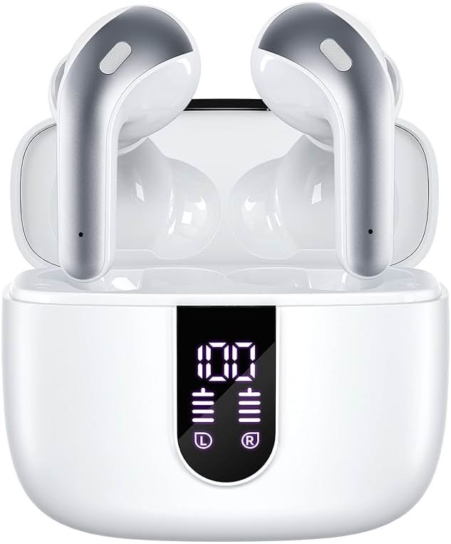 TAGRY Bluetooth Headphones True Wireless Earbuds 60H Playback LED Power Display Earphones with Wireless Charging Case IPX5 Waterproof in-Ear Ear buds with Mic for TV Smart Phone Laptop Computer Sports - Product Image