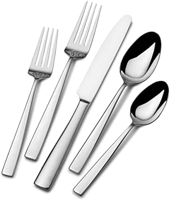 Mikasa Everett 18/10 Stainless Steel Flatware Set, 101-Piece Service for 12, Silverware Set with Slim Square-Cut Handles, Dishwasher Safe Cutlery Set - Product Image