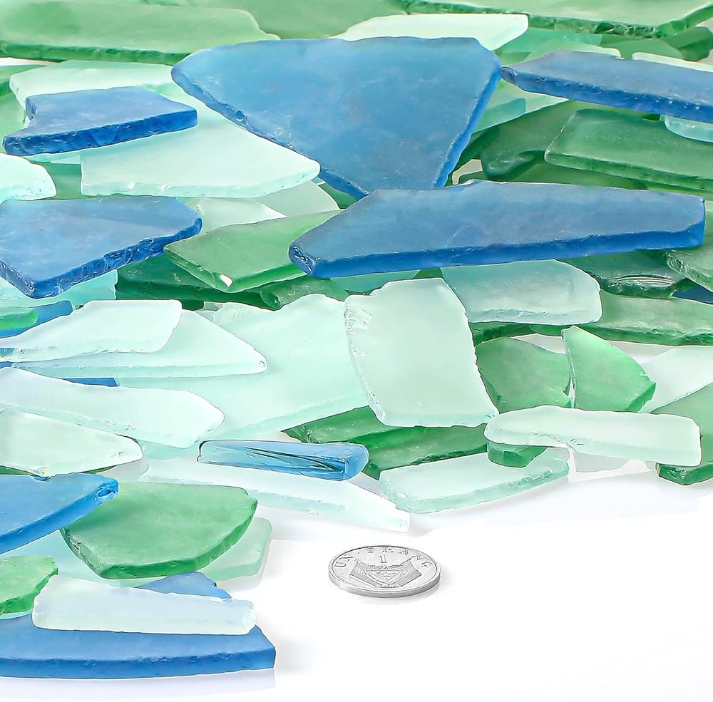 Cunhill 45 oz Sea Glass for Crafts 3 Color Frosted Sea Glass Bulk Cobalt Blue Light Green and Clear Pieces for Wedding Home Christmas DIY Decoration - Product Image