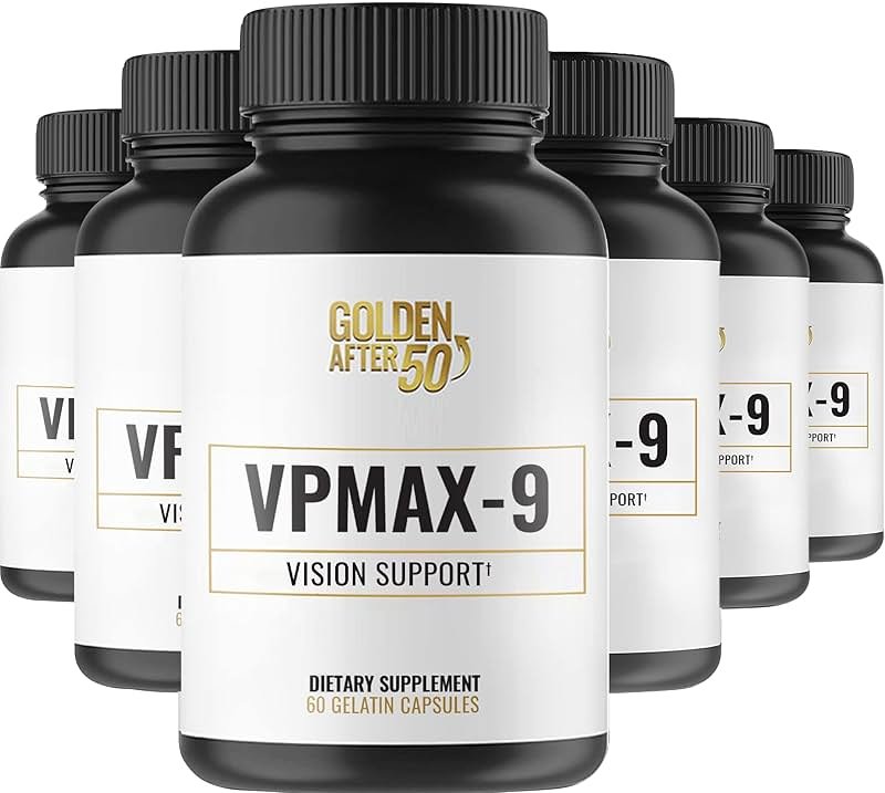 Golden After 50 VpMax-9 - Sight Care and Antioxidant Supplement with Eye Vitamins, Lutein, Lycopene and Bilberry Extract - 6 Bottles - Product Image