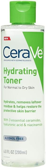 CeraVe Hydrating Toner for Face Non-Alcoholic with Hyaluronic Acid, Niacinamide, and Ceramides for Sensitive Dry Skin, Fragrance-Free Non Comedogenic, Full Size, 6.8 Fl Oz - Product Image