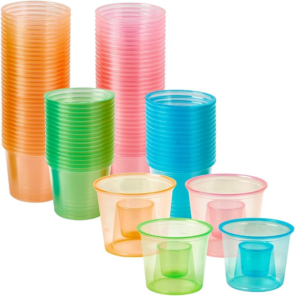 JOLLY CHEF 100 Disposable Bomber Cups Color Plastic Bomber Shot Glasses Highly Durable and Reusable Shot Cups Perfect for Shots for Wedding, Valentine's Day - Product Image