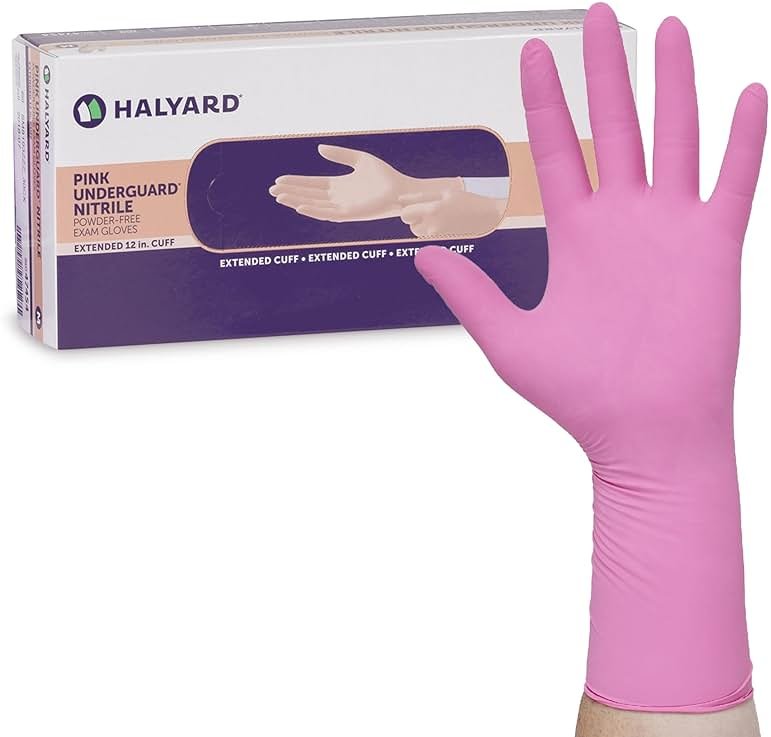 HALYARD PINK UNDERGUARD Nitrile Exam Gloves, Powder-Free, 4.7 mil, Extended 12" Cuff, Pink - Product Image