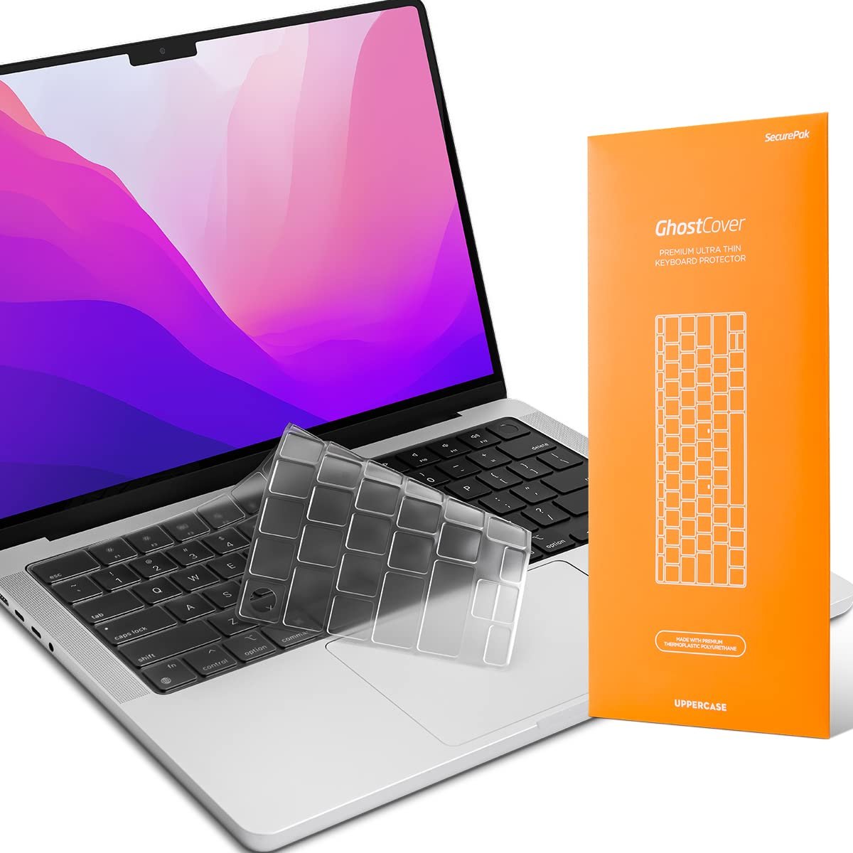 GhostCover Original Premium Ultra Thin Keyboard Cover Protector, Compatible with MacBook Pro 14"/16" M1-M5 Pro/Max, M2-M5 MacBook Air 13"/15", 2026 MacBook Neo 13" (Touch ID), US ANSI Layout, Clear - Product Image
