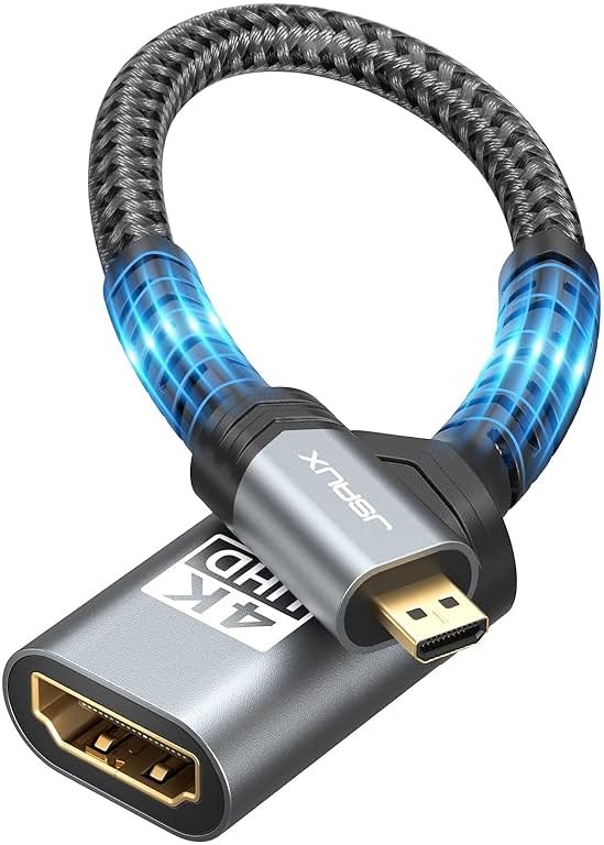 JSAUX Micro HDMI to HDMI Adapter, 4K@60Hz HDR 3D Dolby 18Gbps, Compatible with Raspberry Pi 5/Pi 4/Go Pro Hero/Nikon/Canon/Sony and Other Camera-Gray - Product Image