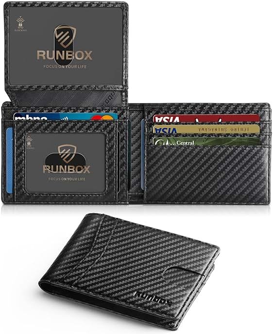 RUNBOX Wallet for Men -Slim Rfid Leather Mens Bifold Novelty Wallets 2 ID Window With Gift Box Men's Accessories | Slim - Product Image