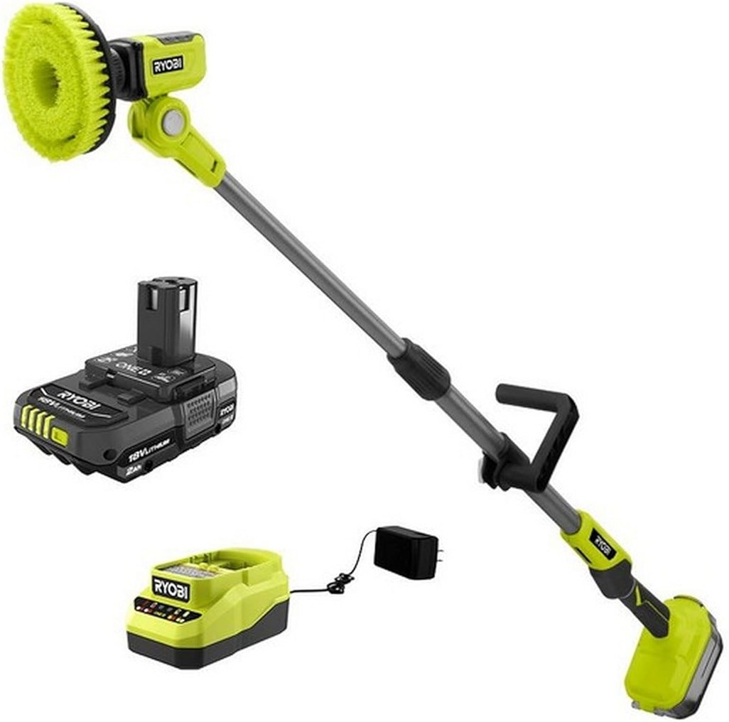 RYOBI ONEAND 18V Cordless TELESCOPING Power Scrubber KIT with 2.0 AH Battery and Charger P4 - Product Image
