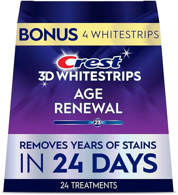 Crest 3D Whitestrips Age Renewal – Teeth Whitening Kit, 24 Treatments (20 + 4 Bonus), Each with 1 Upper/1Lower, 48 Strips – Crest 3DWhite Teeth Whitening Strips - Product Image