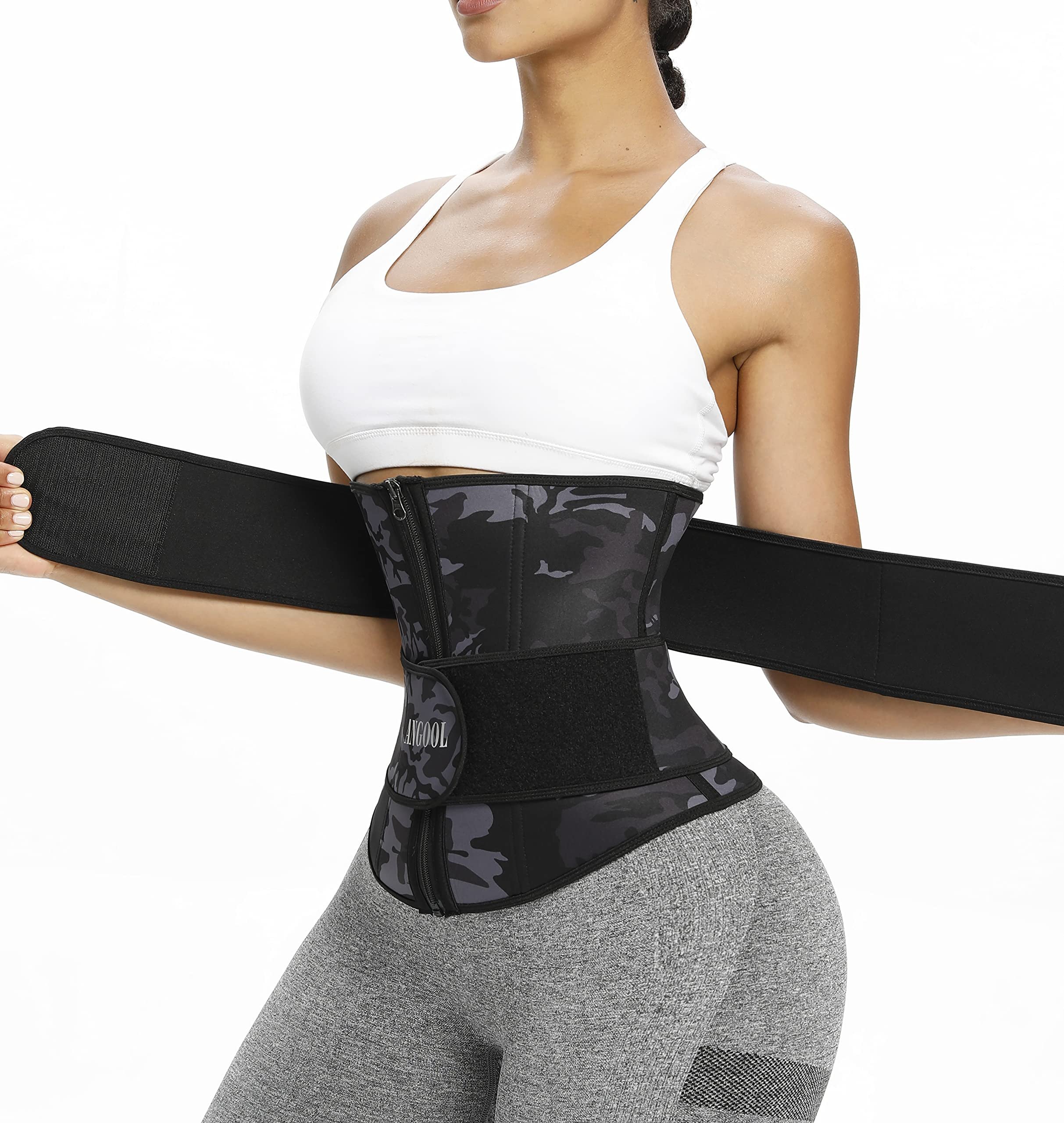 ANGOOL Neopren Waist Trainer for Women,Workout Plus Size Trimmer Belt Sauna Sweat Corset Cincher with Zipper - Product Image