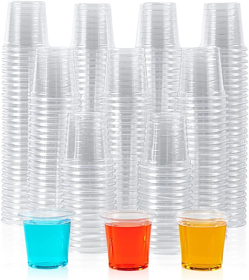 Lilymicky 500 PACK 1 oz Plastic Shot Glasses, 1 Ounce Clear Disposable Party Cups for Vodka, Whiskey, Tequila, Mini Plastic Containers for Sauce, and Sample Tasting - Product Image