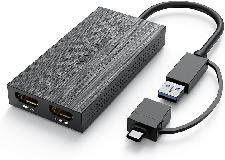 WAVLINK USB 3.0 or USB C to HDMI Adapter, HDMI Splitter for Dual Monitors, Universal Video Graphics for Thunderbolt 3/4, USB 4, Windows, Mac OS - Product Image