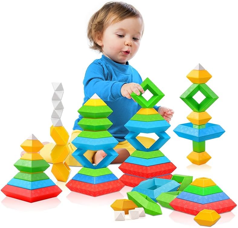 Hieoby Montessori Toys for Toddlers Boys Girls Preschool Learning Activities 30Pcs Building Blocks Stacking Educational Toys STEM Toddler Manipulatives Birthday Gifts Toddler Toys for 3 4 Year Old - Product Image