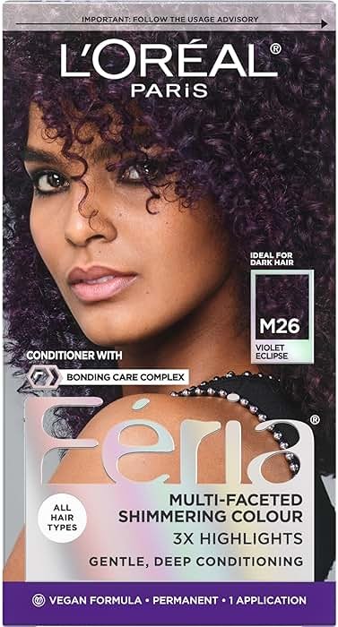 L’Oreal Paris Feria Midnight Bold Multi-Faceted Permanent Hair Dye, One-Step Hair Color Kit for Dark Hair, No Bleach Required, Violet Eclipse - Product Image