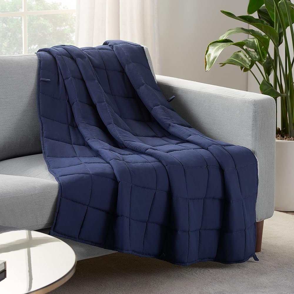 SERTA Zen Rest Wrinkle Resistant Adult Heavy Weighted Throw Blanket Filled with Glass Beads, 10 lbs (48 in x 72 in), Navy - Product Image