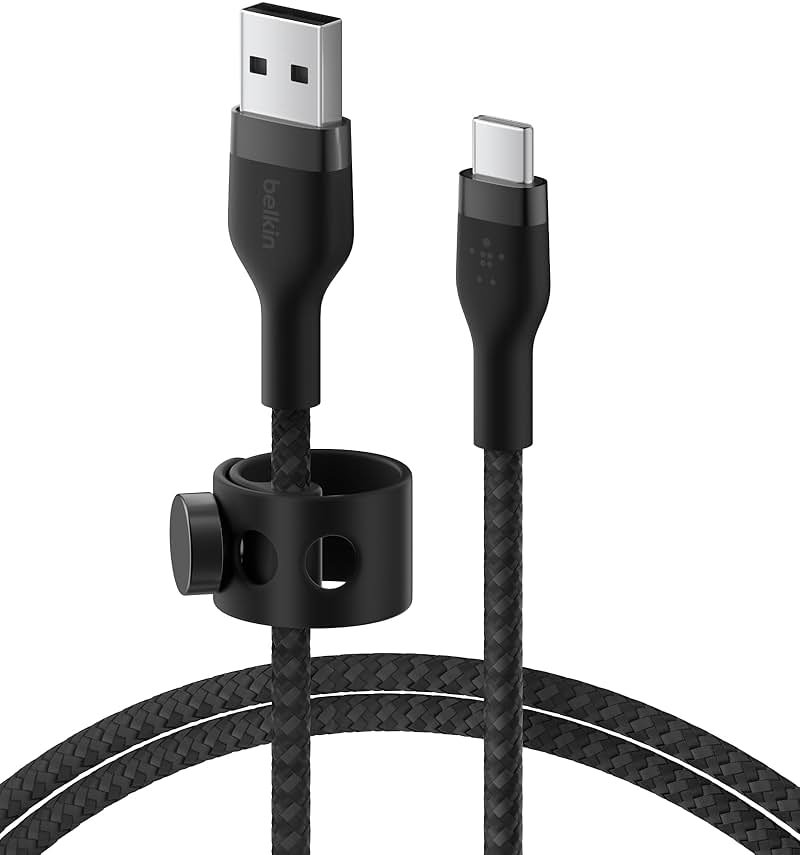 Belkin BoostCharge Pro Flex Braided USB-C to USB-A (2M/6.6ft) Fast Charging Cable USB-IF Certified for iPhone 17, iPhone 17 Pro, iPad Pro, Galaxy S25, S24, Pixel, Nintendo Switch 2 & More - Black - Product Image