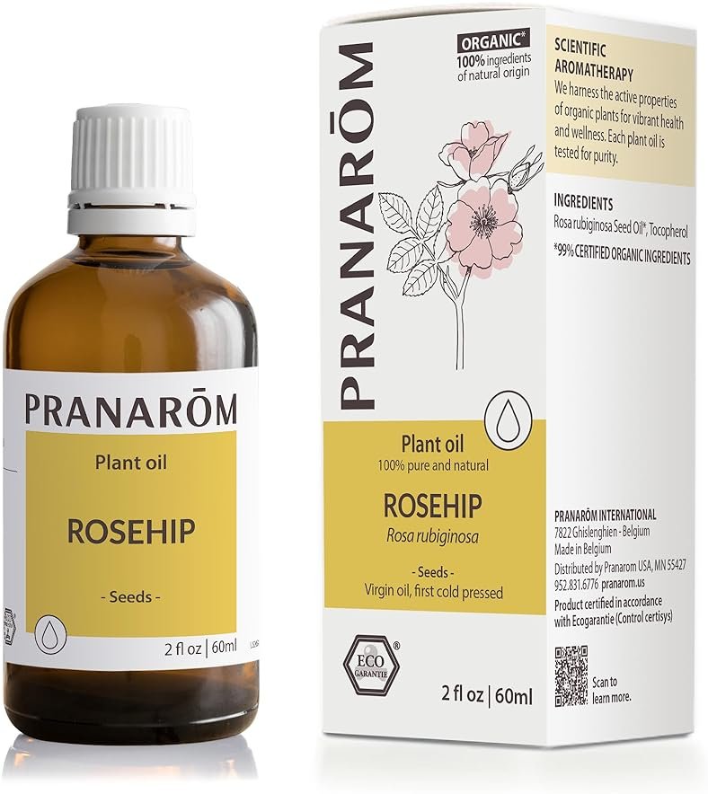 Pranarom - USDA Certified Organic Cold-Pressed Rosehip Virgin Plant Oil - 2 fl oz Glass Bottle - Massaging, Face, Hair & Skin, Unisex - Product Image