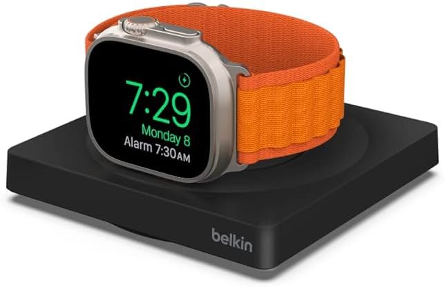 Belkin Apple Watch Charger - Fast Wireless Charging Pad - Travel Charger with Nightstand Mode W/USB-C Cable Included for Apple Watch (Compatible with All Models) - Black - Product Image