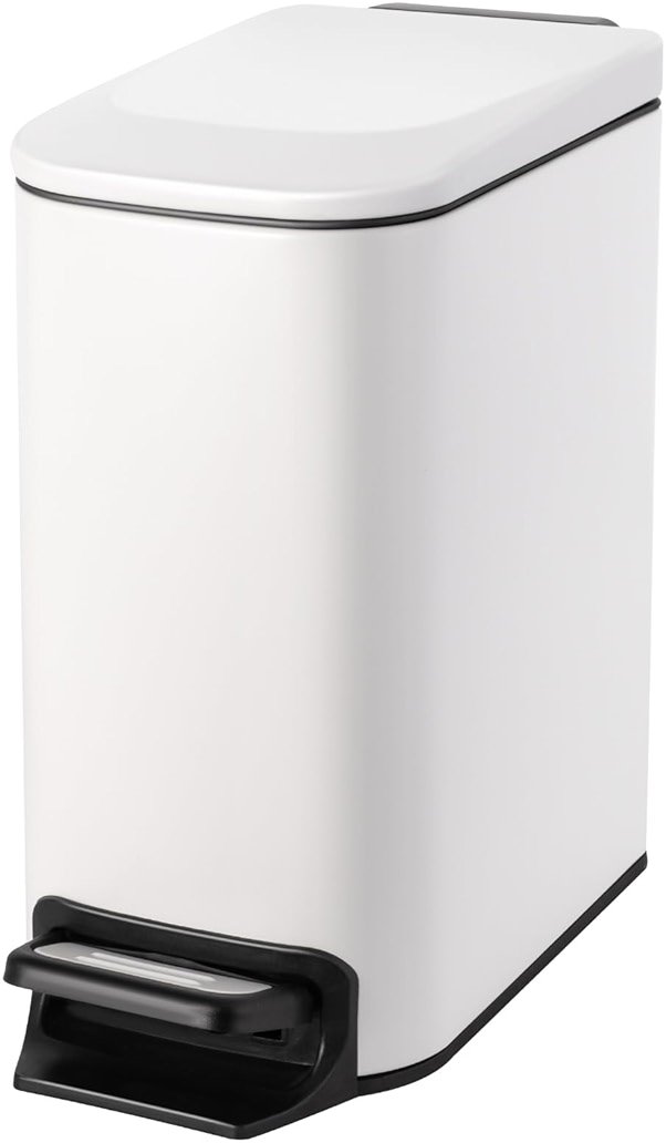 Cesun Small Bathroom Trash Can with Lid Soft Close, Step Pedal, 6 Liter / 1.6 Gallon Stainless Steel Slim Garbage Can for Bedroom, Diaper Waste Basket with Removable Inner Bucket (White) - Product Image