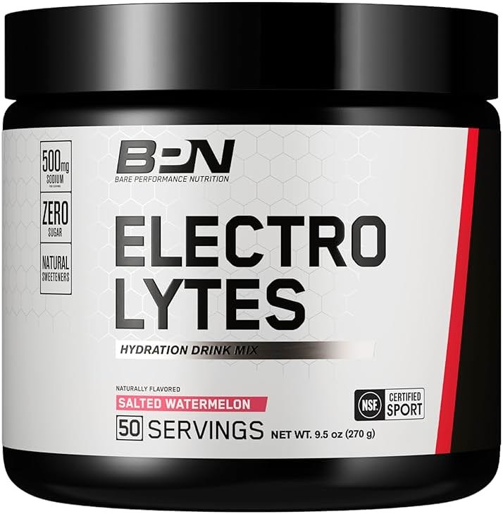 BARE PERFORMANCE NUTRITION BPN Electrolytes Hydration Drink Mix | Sugar Free Electrolyte Powder | 500mg Sodium per Serving | Naturally Sweetened | Salted Watermelon, 50 Servings - Product Image