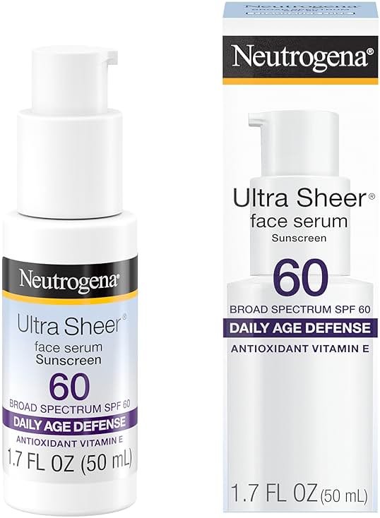 Neutrogena Ultra Sheer Sunscreen Serum SPF 60 Broad Spectrum UVA UVB Protection Lightweight Water Resistant up to 80 Minutes Non-Comedogenic Fragrance Free, 1.7 fl oz - Product Image