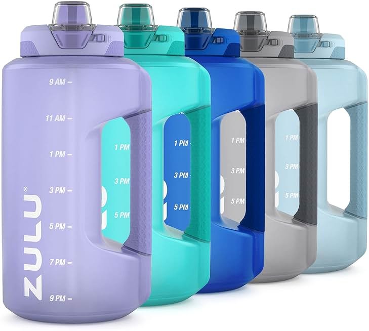 ZULU Goals 64oz Half Gallon Plastic Water Bottle with Straw and Time Marker | Large Reusable Jug with Handle and Leak Proof Lid for All Day Hydration, Gym and Outdoors, Gift Ready, Violet - Product Image