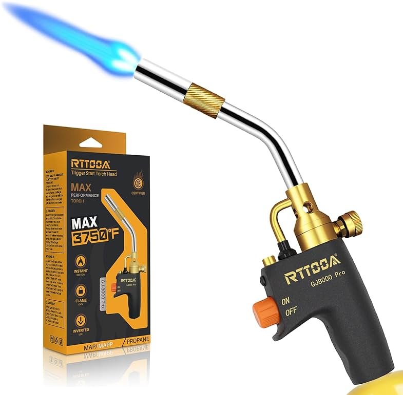 RTTOOA Propane Torch Head, GJ-8000pro High Intensity Torch Head, Trigger Start Gas Torch Kit for Propane, Pencil Flame Welding Torch Fuel by Mapp/Map/Propane, Soldering, Cooking（CSA Certified) - Product Image